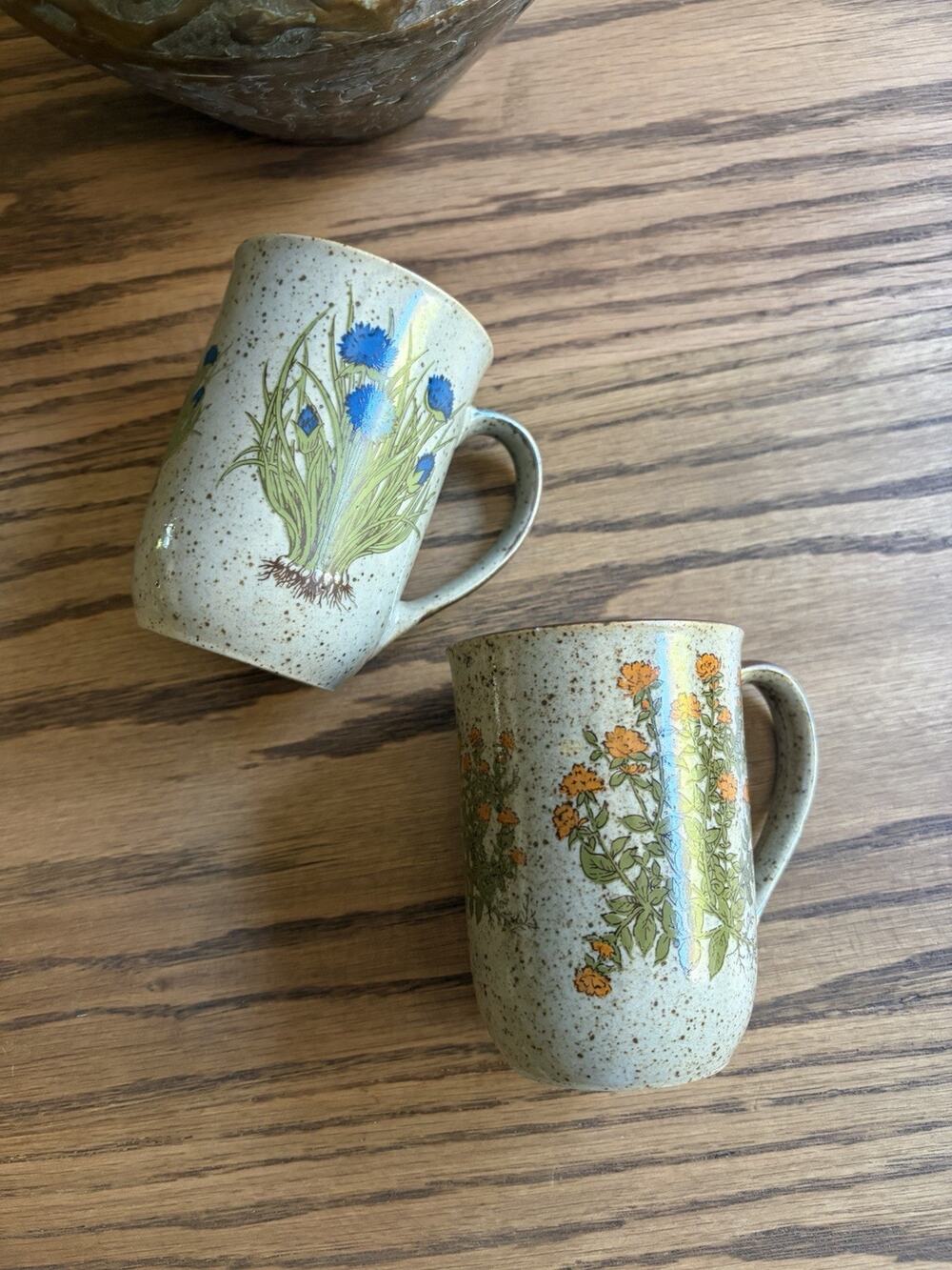 Vintage Takahashi Stoneware Mug Set Floral Speckled Mugs San Francisco Set Of 2